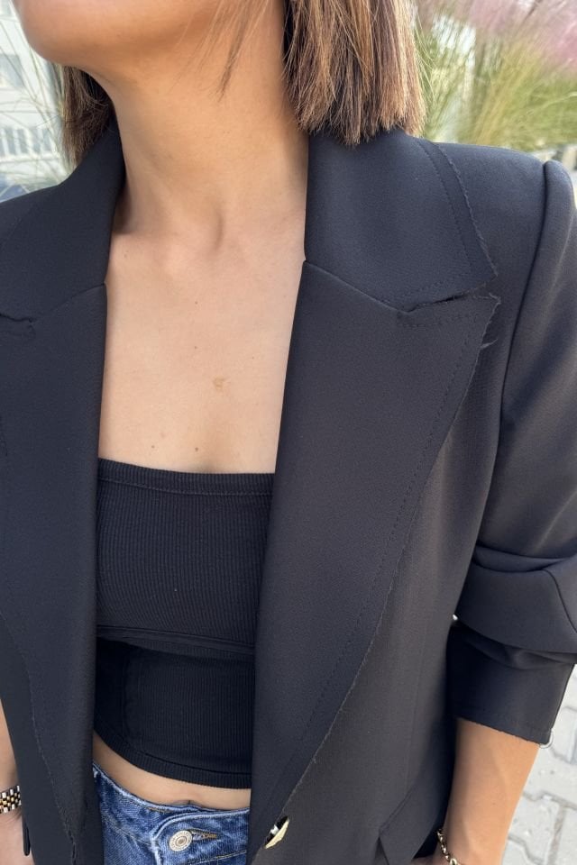 Gold Düğmeli Dikiş Detaylı Blazer Siyah