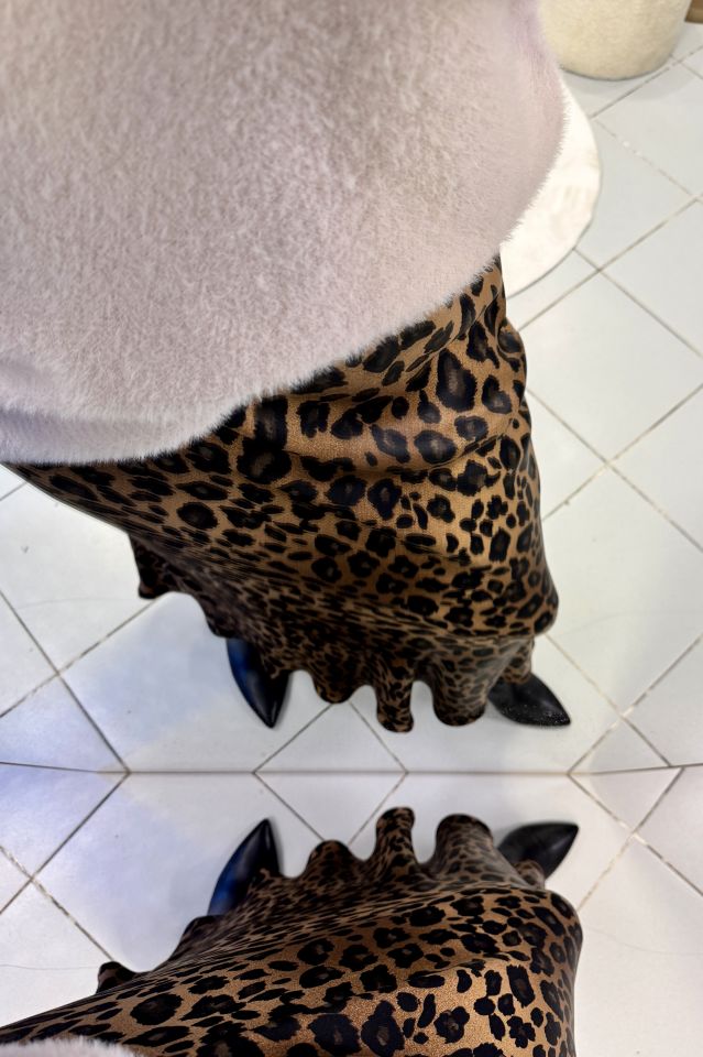 Leopar Saten Maxi Etek Kahve