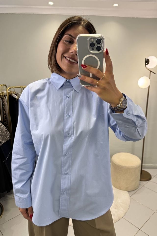 Poplin Oversize Gömlek Mavi