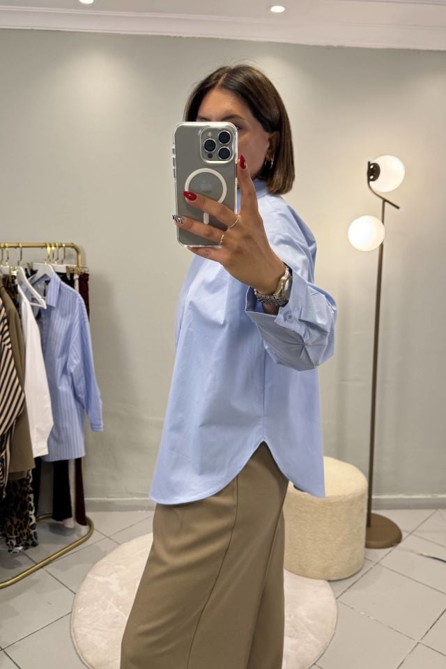 Poplin Oversize Gömlek Mavi