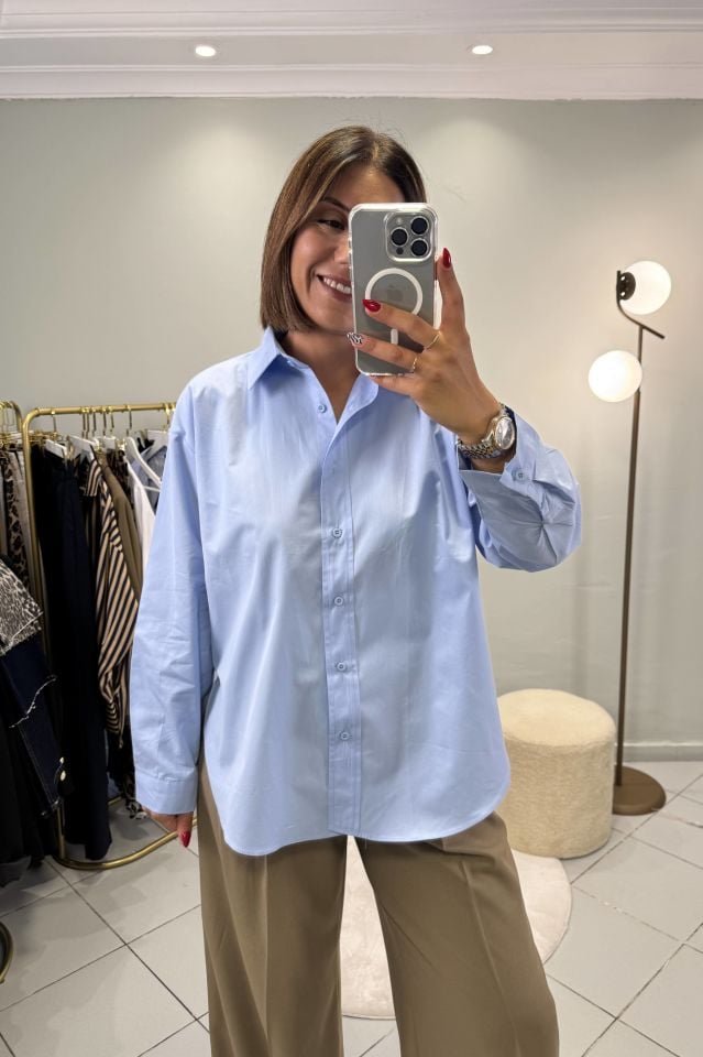 Poplin Oversize Gömlek Mavi