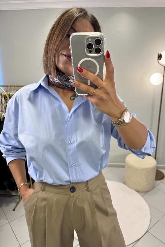 Poplin Oversize Gömlek Mavi