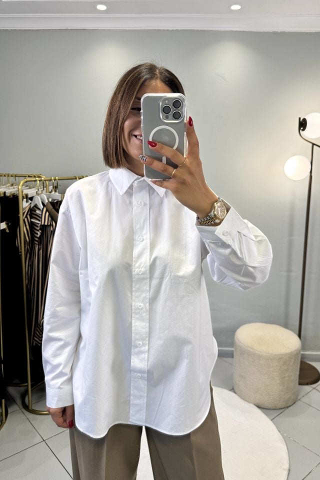 Poplin Oversize Gömlek Beyaz