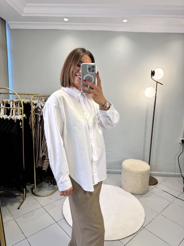 Poplin Oversize Gömlek Beyaz
