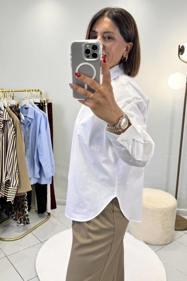 Poplin Oversize Gömlek Beyaz