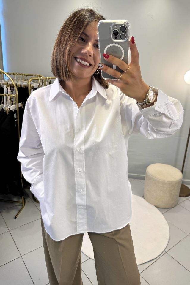 Poplin Oversize Gömlek Beyaz