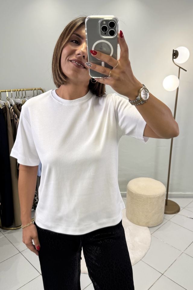 CS Bisiklet Yaka Pamuklu Kısal Kollu T-shirt Beyaz