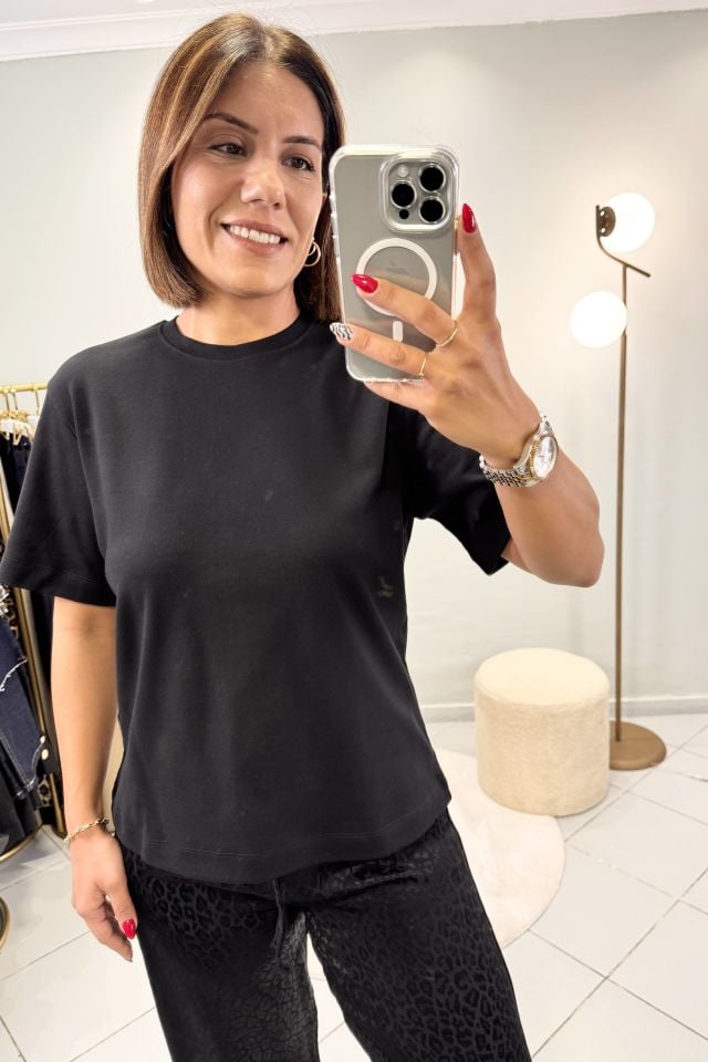 CS Bisiklet Yaka Pamuklu Kısal Kollu T-shirt Siyah