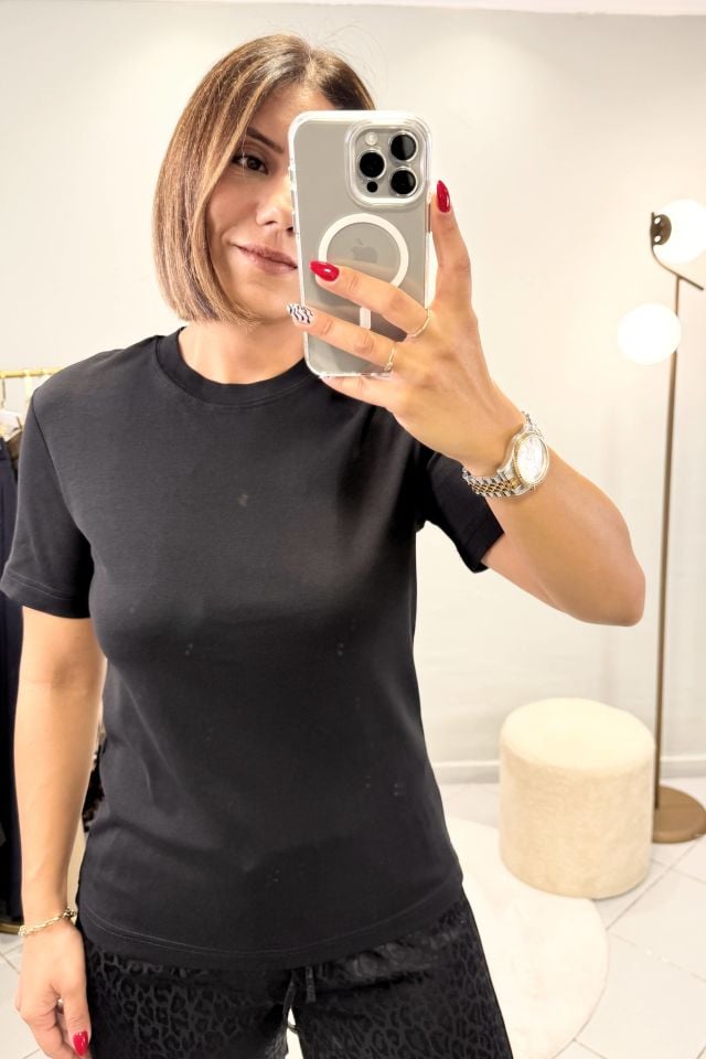 MD Bisiklet Yaka Pamuklu Kısa Kollu T-shirt Siyah