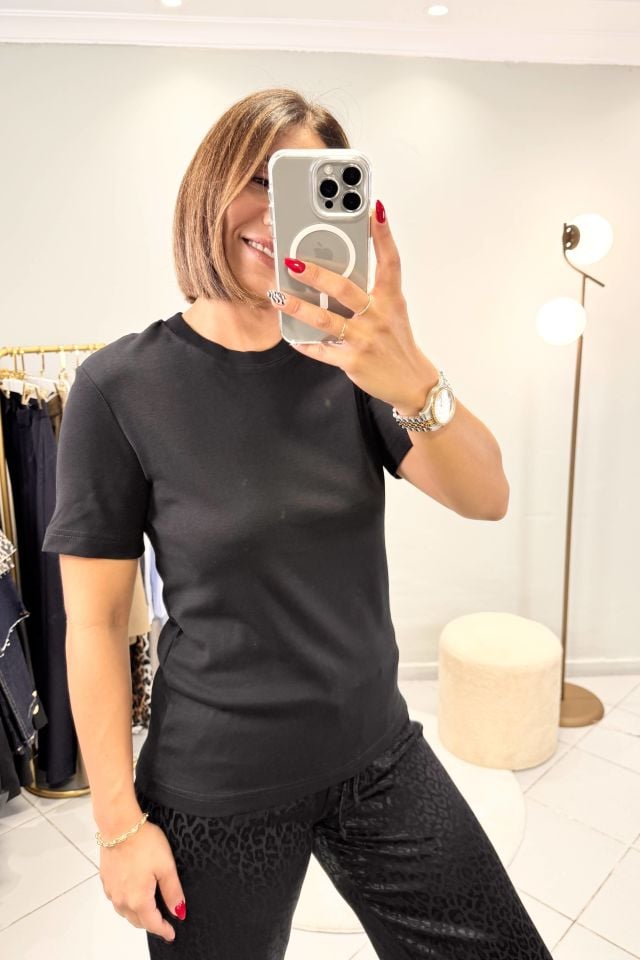 MD Bisiklet Yaka Pamuklu Kısa Kollu T-shirt Siyah