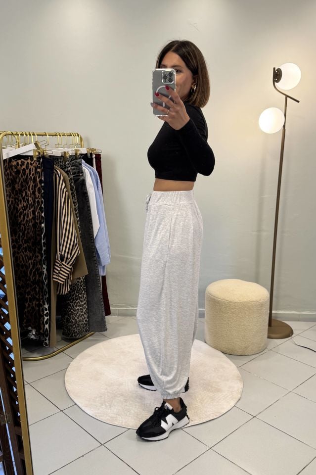 Modal Şalvar Model Eşofman Altı Gri Melanj