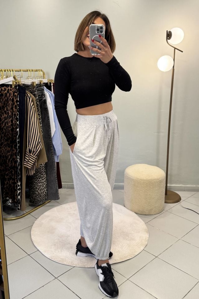 Modal Şalvar Model Eşofman Altı Gri Melanj