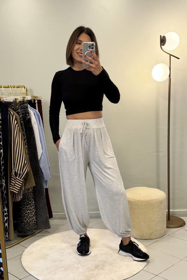 Modal Şalvar Model Eşofman Altı Gri Melanj