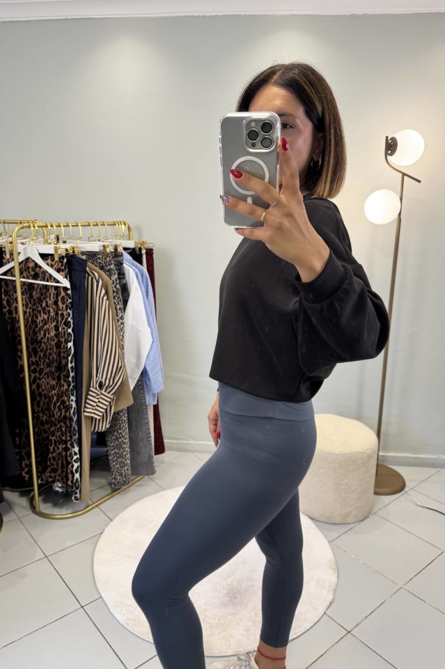 Modal Sırt Dekolteli Sweatshirt Siyah