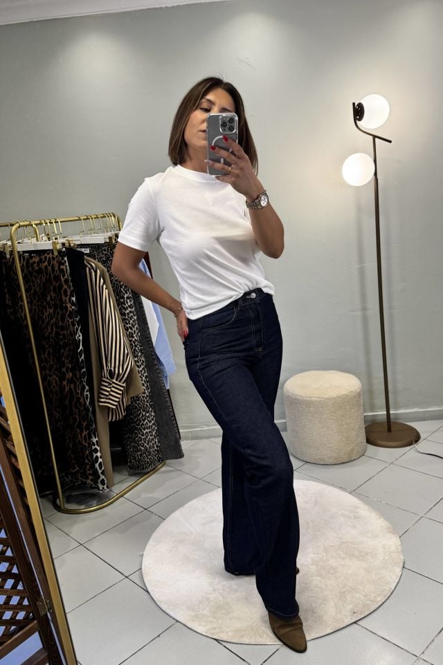 Straight Fit Jean Pantolon Koyu Mavi