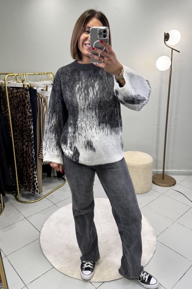 Straight Fit Kesik Paça Jean Pantolon Koyu Gri