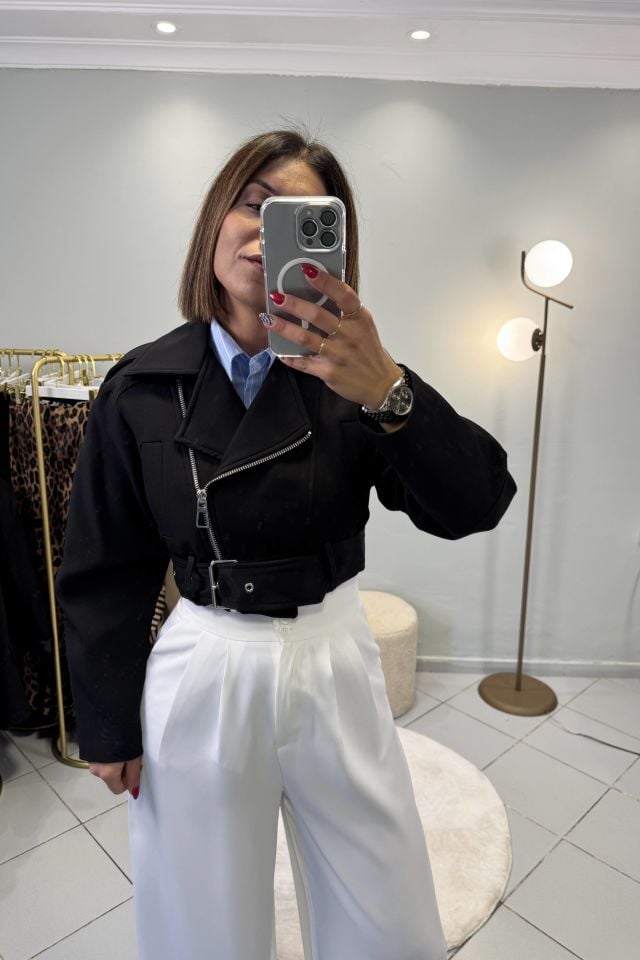Gabardin Kumaş Kısa Mont