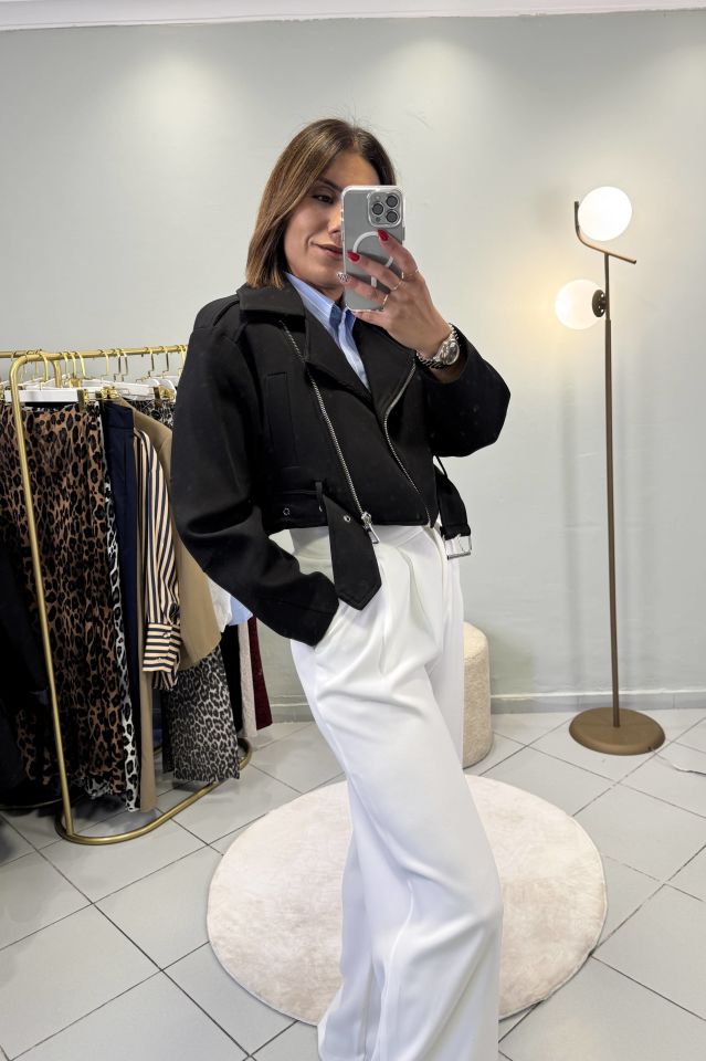 Gabardin Kumaş Kısa Mont