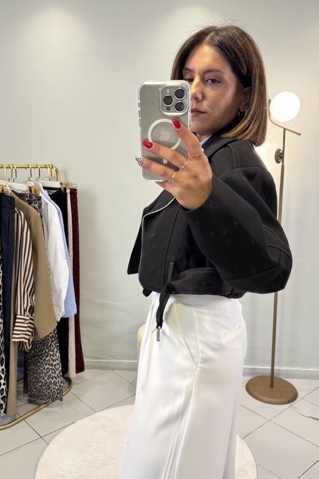 Gabardin Kumaş Kısa Mont