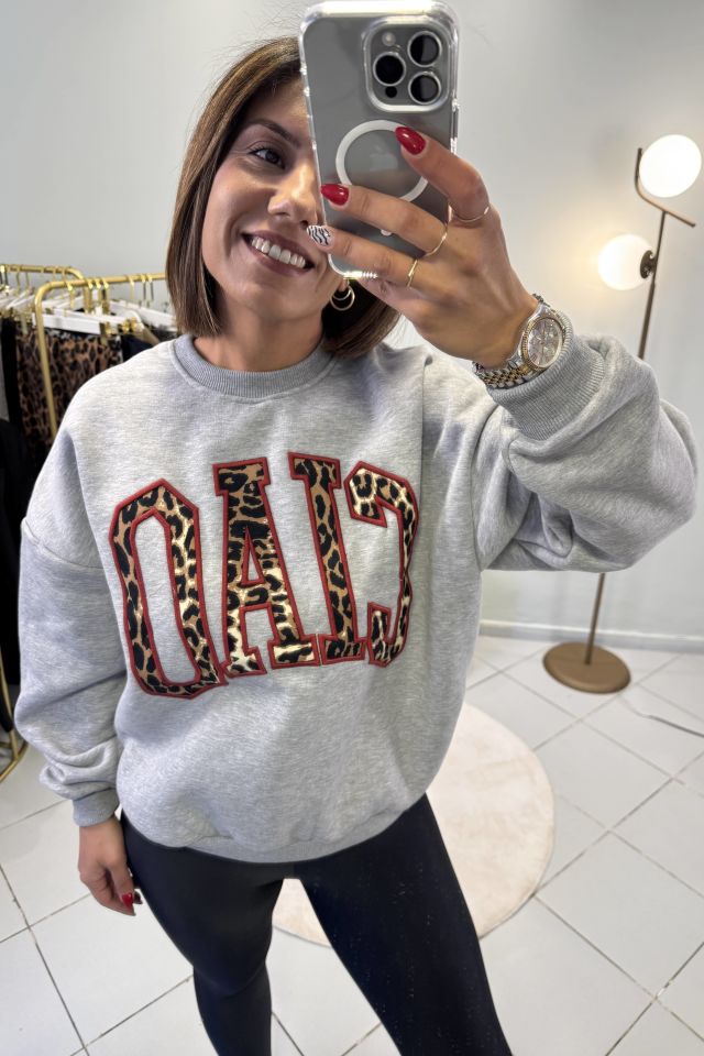 Leopar CIAO Nakış Baskılı Sweatshirt